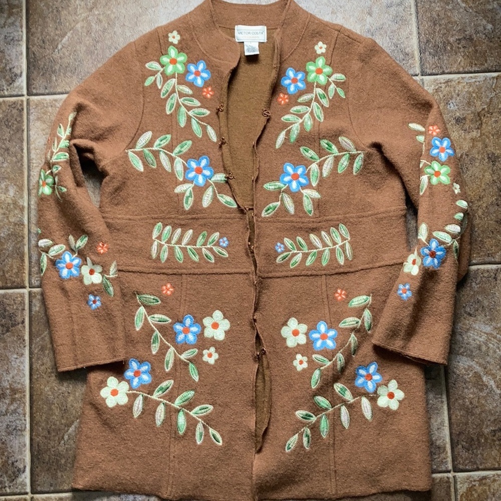 Vintage Boho Victor Costa Embroidered Spring Coat